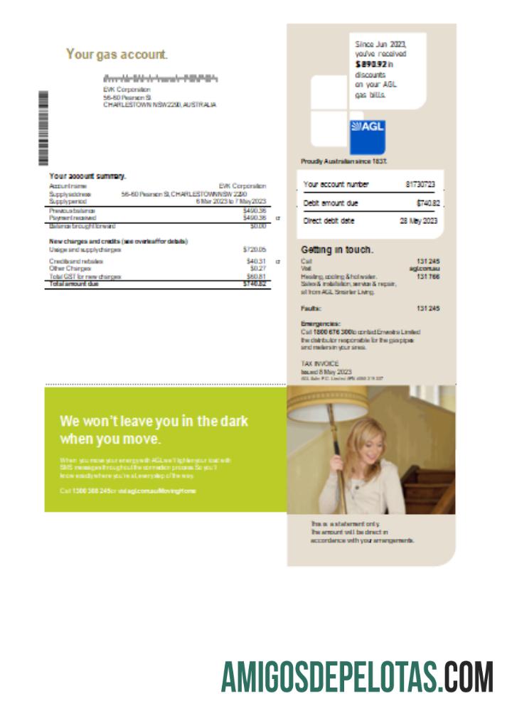 Projeto de lei de serviços públicos de gás da AGL Austrália, SCR exemplo real